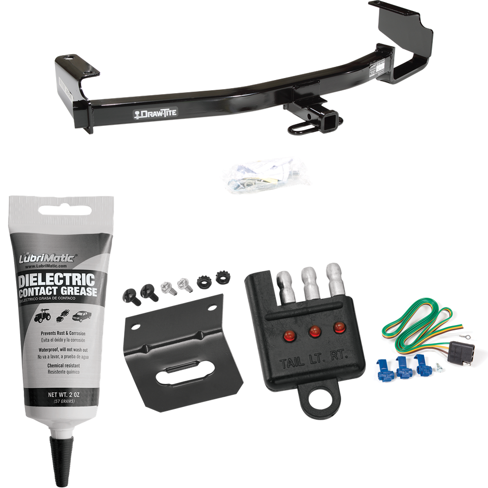 Fits 2004-2007 Dodge Grand Caravan Trailer Hitch Tow PKG w/ 4-Flat Wiring Harness + Bracket + Tester + Electric Contact Grease (Excludes: w/Stow & Go Seats Models) By Draw-Tite