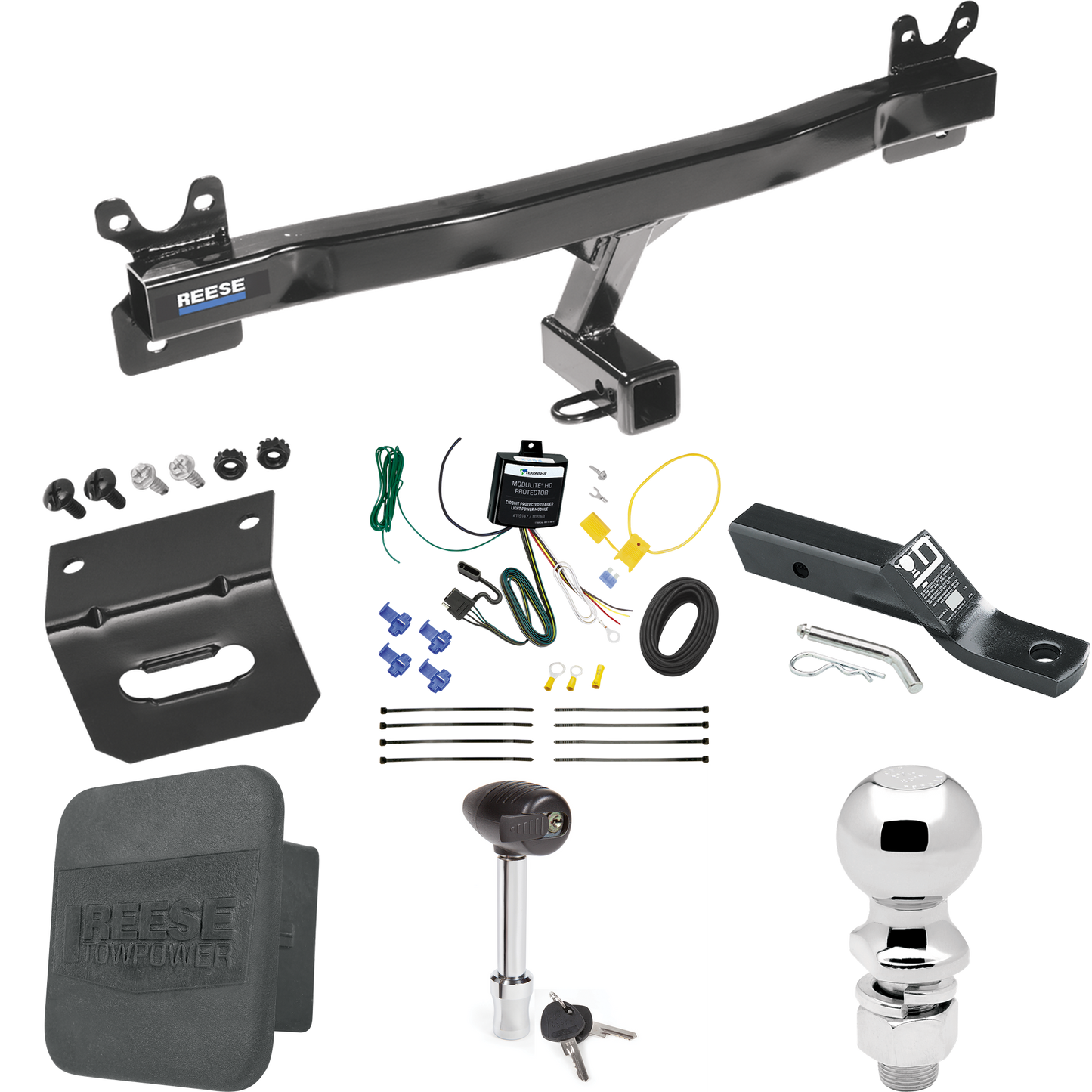 Se adapta al paquete de enganche de remolque Volvo V70 2008-2010 con cableado de 4 planos + soporte de bola con caída de 2" + bola de 2-5/16" + soporte de cableado + bloqueo de enganche + cubierta de enganche (para modelos Wagon) de Reese Towpower