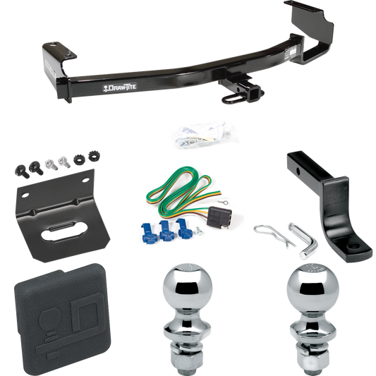 Fits 2004-2007 Dodge Caravan Trailer Hitch Tow PKG w/ 4-Flat Wiring Harness + Draw-Bar + 1-7/8" + 2" Ball + Wiring Bracket + Hitch Cover (Excludes: w/Stow & Go Seats Models) By Draw-Tite