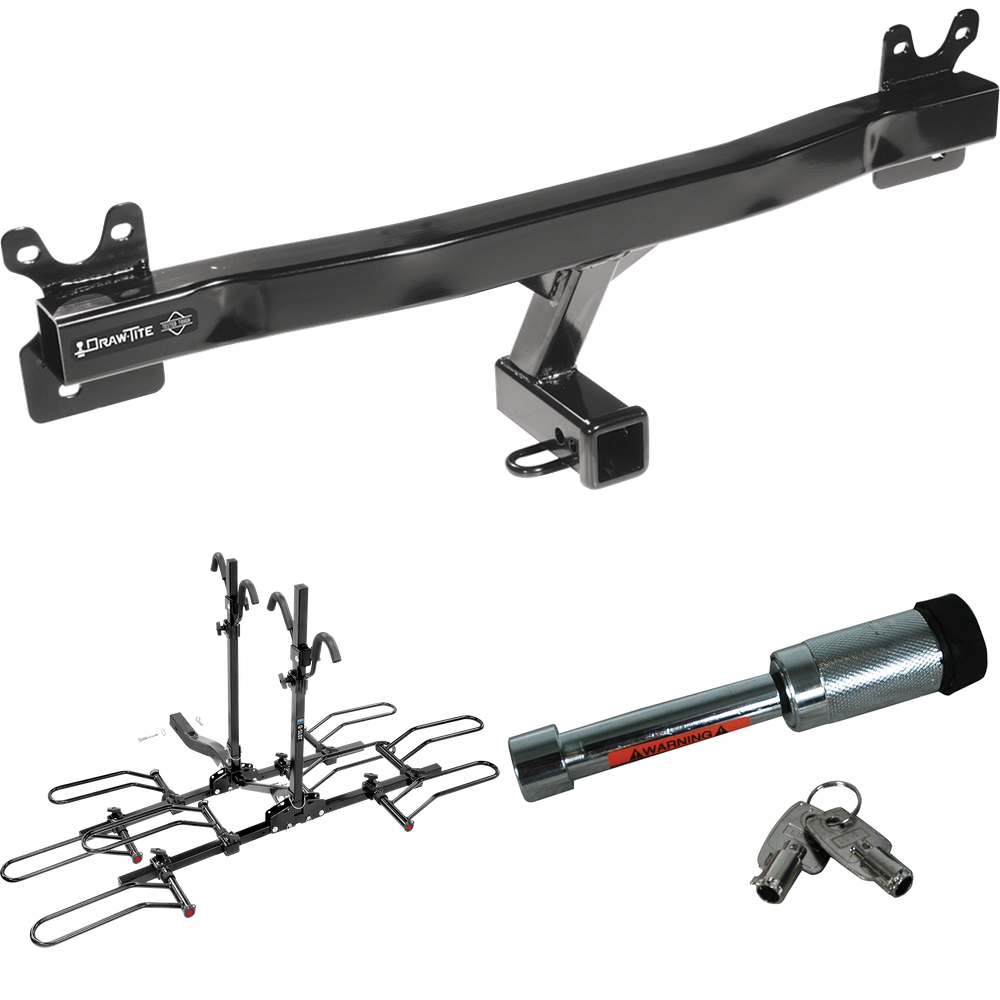 Fits 2008-2016 Volvo XC70 Trailer Hitch Tow PKG w/ 4 Bike Plaform Style Carrier Rack + Hitch Lock By Draw-Tite