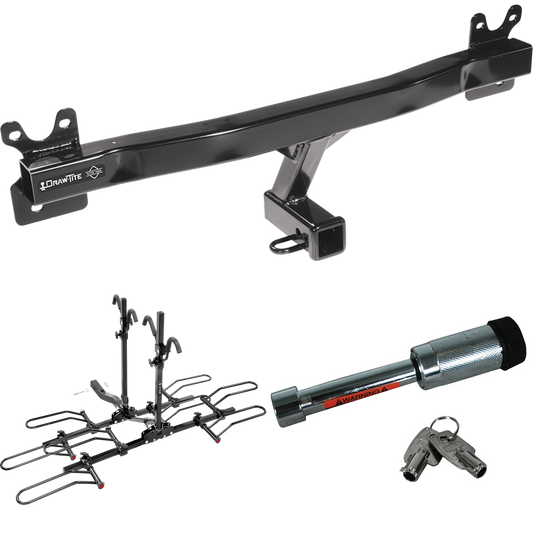 Fits 2008-2016 Volvo XC70 Trailer Hitch Tow PKG w/ 4 Bike Plaform Style Carrier Rack + Hitch Lock By Draw-Tite