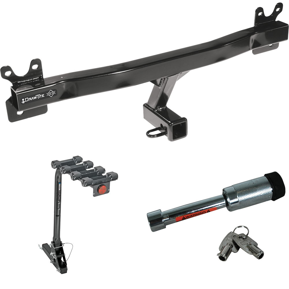 Fits 2008-2016 Volvo XC70 Trailer Hitch Tow PKG w/ 4 Bike Carrier Rack + Hitch Lock By Draw-Tite