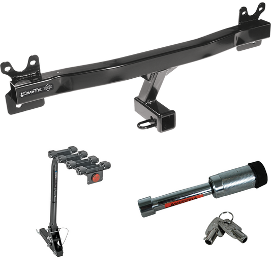 Fits 2008-2016 Volvo XC70 Trailer Hitch Tow PKG w/ 4 Bike Carrier Rack + Hitch Lock By Draw-Tite