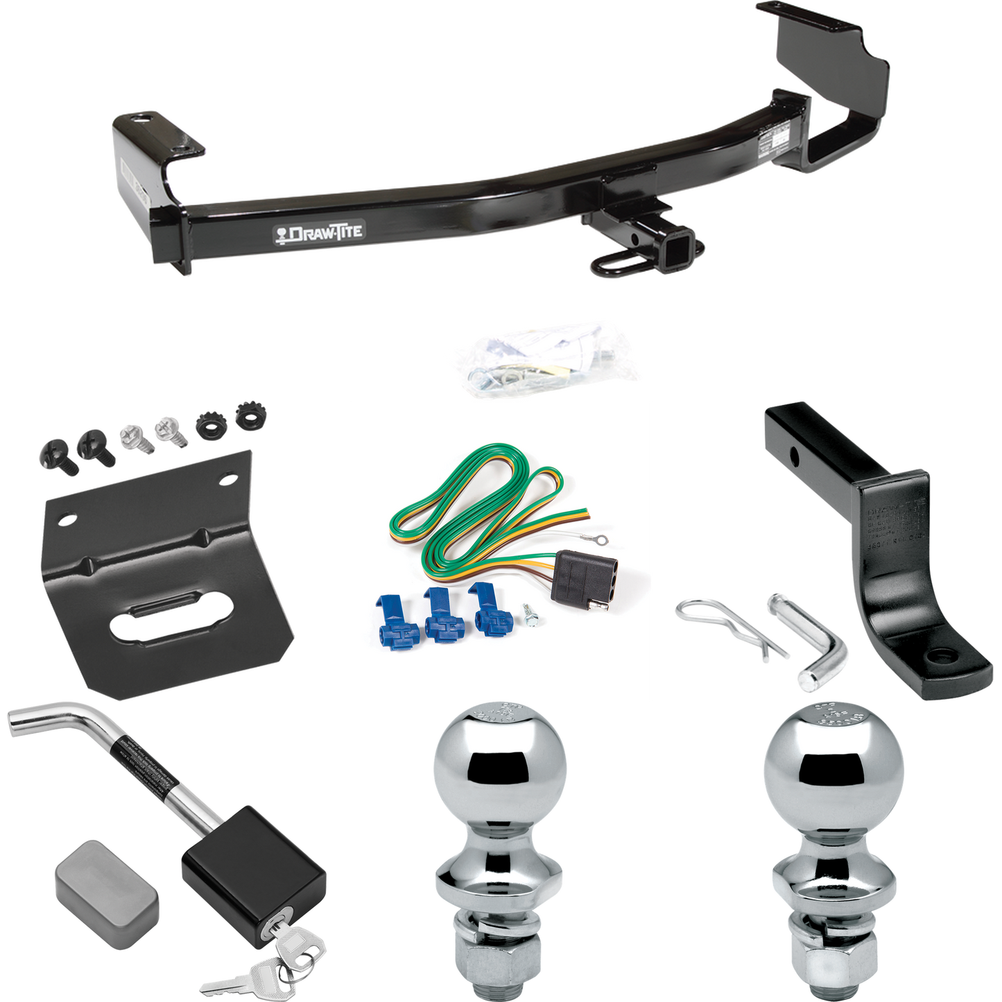 Fits 2004-2007 Chrysler Town & Country Trailer Hitch Tow PKG w/ 4-Flat Wiring Harness + Draw-Bar + 1-7/8" + 2" Ball + Wiring Bracket + Hitch Lock (Excludes: w/Stow & Go Seats Models) By Draw-Tite