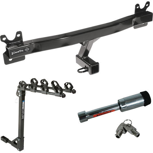 Fits 2008-2010 Volvo V70 Trailer Hitch Tow PKG w/ 4 Bike Carrier Rack + Hitch Lock (For Wagon Models) By Draw-Tite