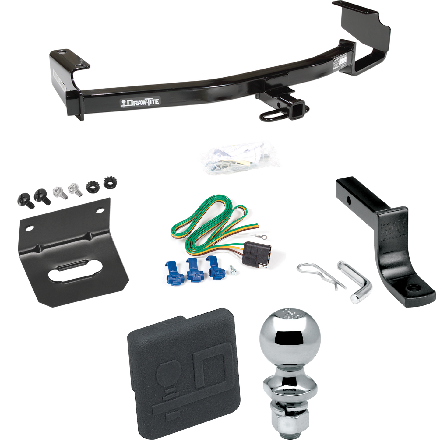 Fits 2004-2007 Chrysler Town & Country Trailer Hitch Tow PKG w/ 4-Flat Wiring Harness + Draw-Bar + 2" Ball + Wiring Bracket + Hitch Cover (Excludes: w/Stow & Go Seats Models) By Draw-Tite