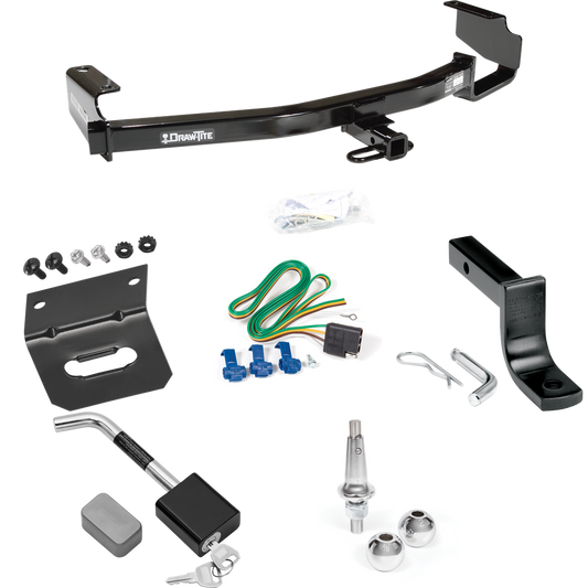 Fits 2004-2007 Dodge Grand Caravan Trailer Hitch Tow PKG w/ 4-Flat Wiring Harness + Draw-Bar + Interchangeable 1-7/8" & 2" Balls + Wiring Bracket + Hitch Lock (Excludes: w/Stow & Go Seats Models) By Draw-Tite