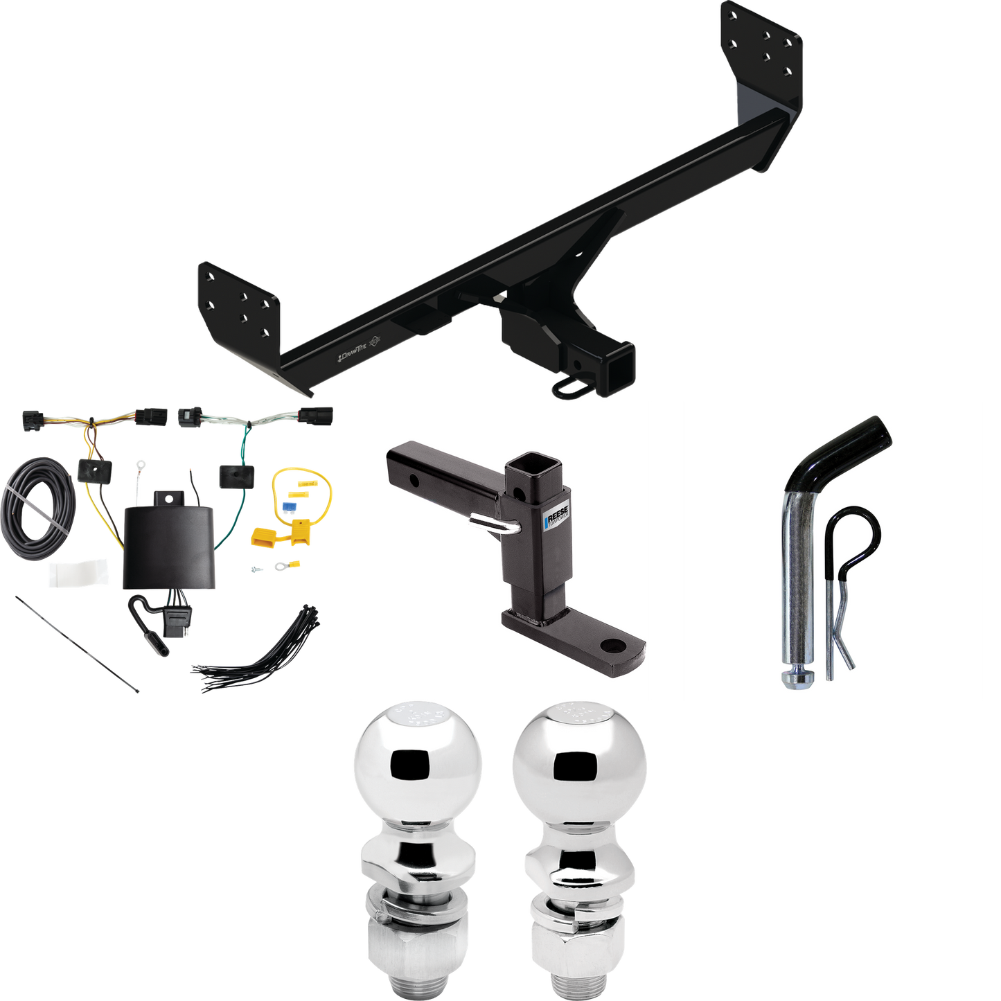 Fits 2021-2023 Genesis GV80 Trailer Hitch Tow PKG w/ 4-Flat Wiring + Adjustable Drop Rise Ball Mount + Pin/Clip + 2" Ball + 2-5/16" Ball By Draw-Tite