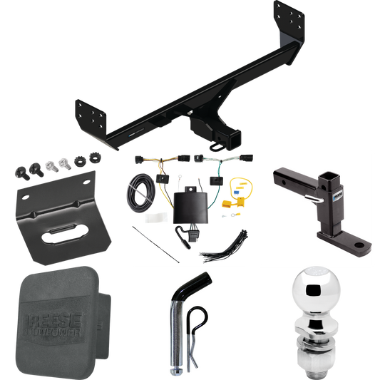 Fits 2021-2023 Genesis GV80 Trailer Hitch Tow PKG w/ 4-Flat Wiring + Adjustable Drop Rise Ball Mount + Pin/Clip + 2" Ball + Wiring Bracket + Hitch Cover By Reese Towpower