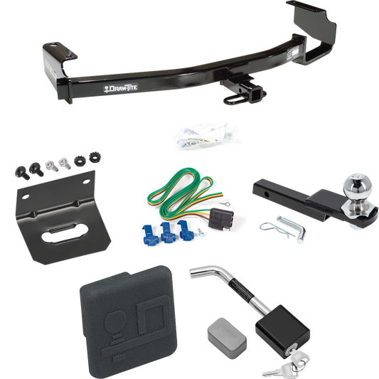 Fits 2004-2007 Dodge Grand Caravan Trailer Hitch Tow PKG w/ 4-Flat Wiring Harness + Interlock Starter Kit w/ 2" Ball 1-1/4" Drop 3/4" Rise + Wiring Bracket + Hitch Cover + Hitch Lock (Excludes: w/Stow & Go Seats Models) By Draw-Tite