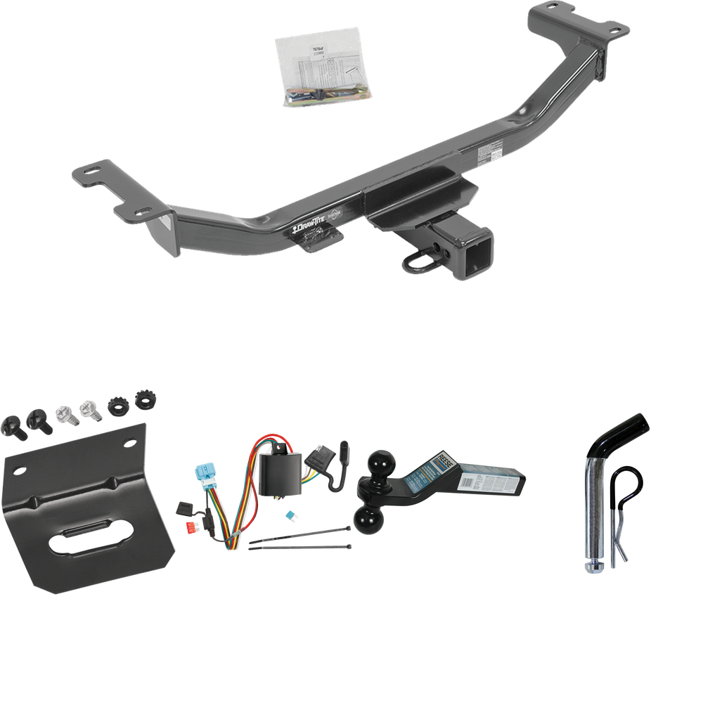 Fits 2010-2012 Acura RDX Trailer Hitch Tow PKG w/ 4-Flat Wiring Harness + Dual Ball Ball Mount 2" & 2-5/16" Trailer Balls + Pin/Clip +  Wiring Bracket By Draw-Tite