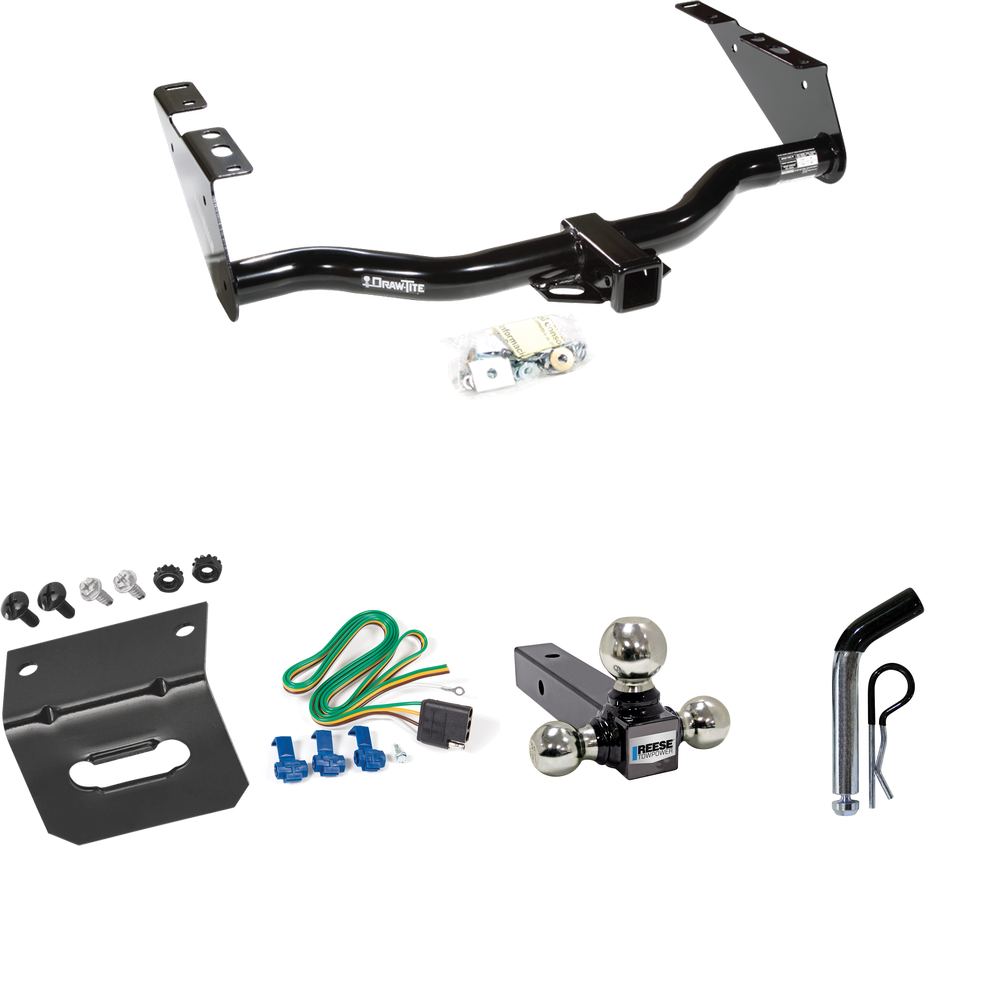 Fits 2004-2007 Chrysler Town & Country Trailer Hitch Tow PKG w/ 4-Flat Wiring Harness + Triple Ball Ball Mount 1-7/8" & 2" & 2-5/16" Trailer Balls + Pin/Clip + Wiring Bracket (Excludes: w/Stow & Go Seats Models) By Draw-Tite