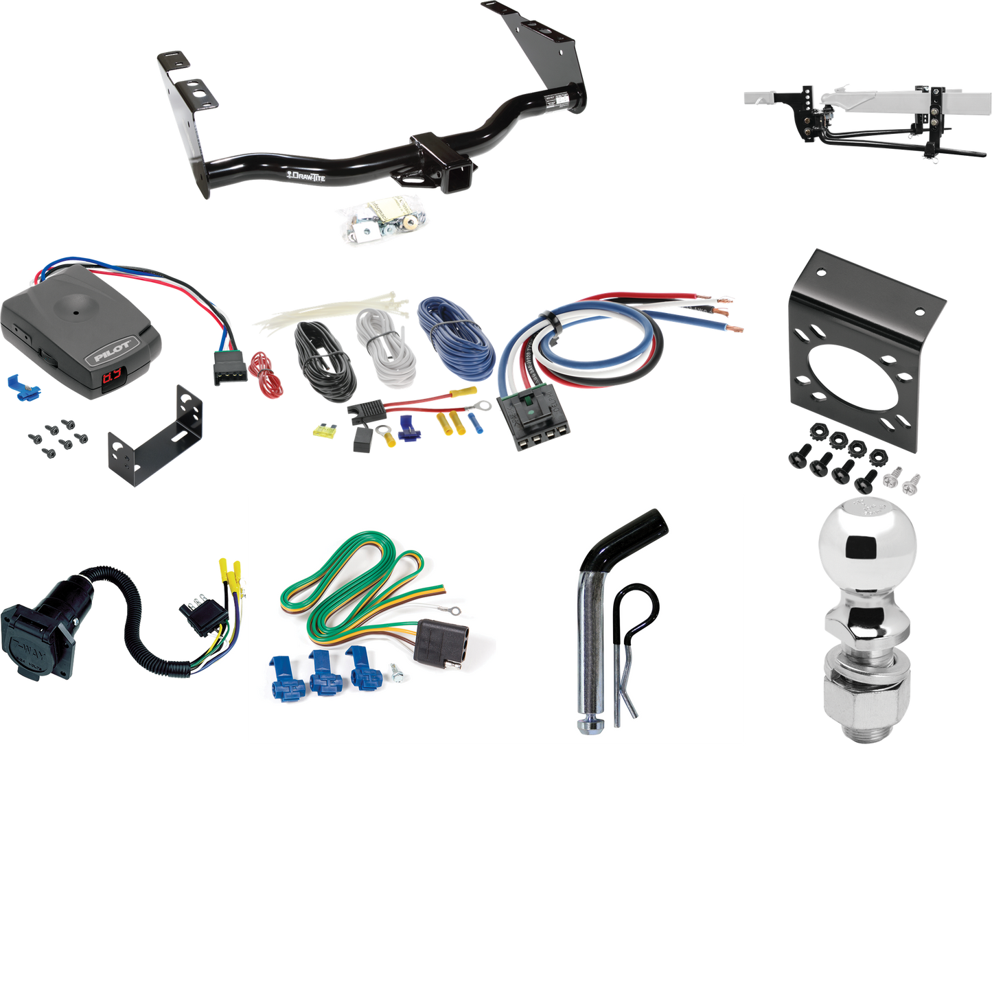 Fits 2004-2007 Chrysler Town & Country Trailer Hitch Tow PKG w/ 6K Round Bar Weight Distribution Hitch w/ 2-5/16" Ball + 2" Ball + Pin/Clip + Pro Series Pilot Brake Control + Generic BC Wiring Adapter + 7-Way RV Wiring (Excludes: w/Stow & Go Seats Mo