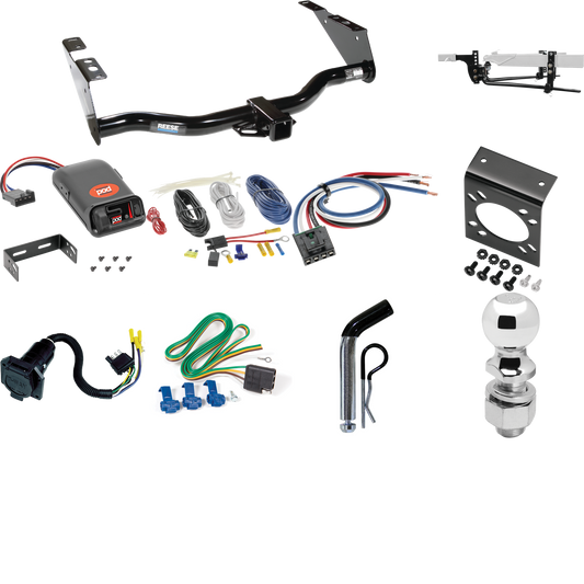 Fits 2004-2007 Dodge Grand Caravan Trailer Hitch Tow PKG w/ 6K Round Bar Weight Distribution Hitch w/ 2-5/16" Ball + 2" Ball + Pin/Clip + Pro Series POD Brake Control + Generic BC Wiring Adapter + 7-Way RV Wiring (Excludes: w/Stow & Go Seats Models)