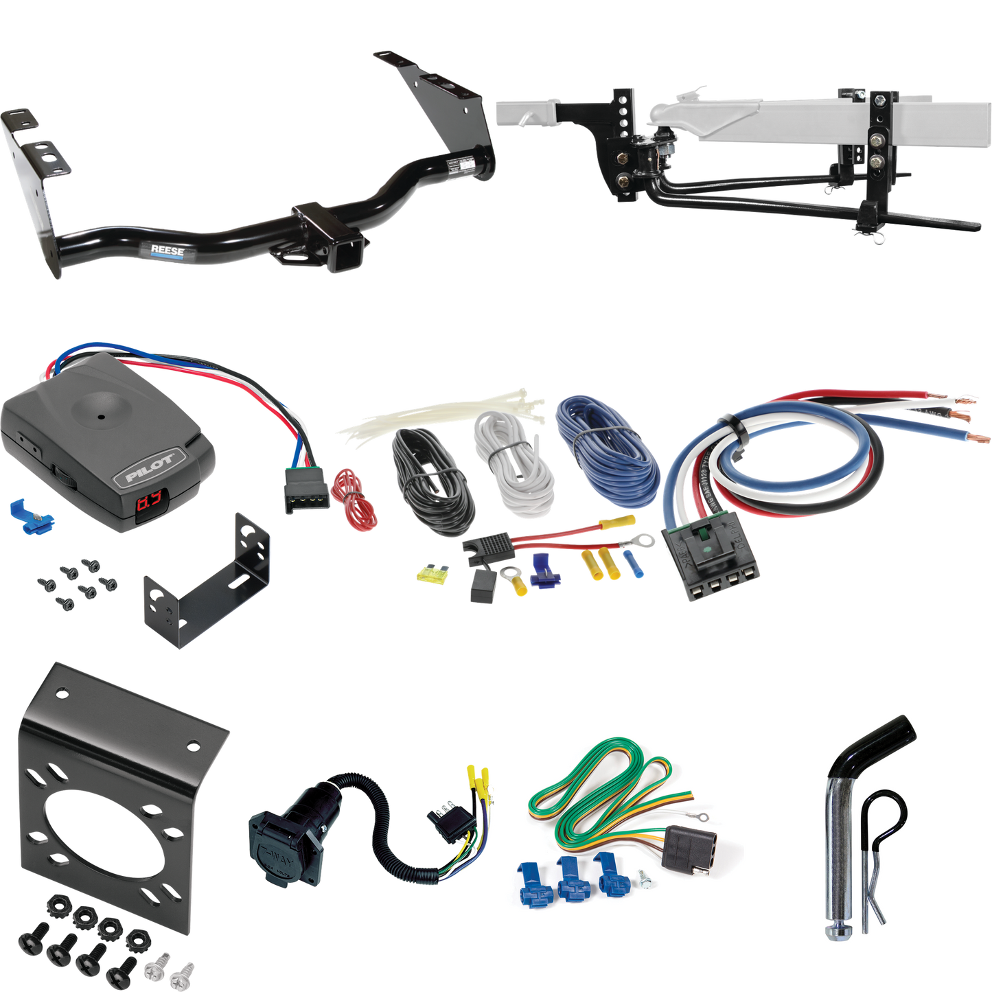 Fits 2004-2007 Chrysler Town & Country Trailer Hitch Tow PKG w/ 6K Round Bar Weight Distribution Hitch w/ 2-5/16" Ball + Pin/Clip + Pro Series Pilot Brake Control + Generic BC Wiring Adapter + 7-Way RV Wiring (Excludes: w/Stow & Go Seats Models) By R