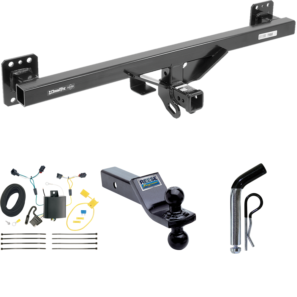 Se adapta al paquete de enganche de remolque Volkswagen Touareg 2011-2017 con cableado plano de 4 + soporte de bola doble bolas de remolque de 1-7/8" y 2" + pasador/clip de Draw-Tite