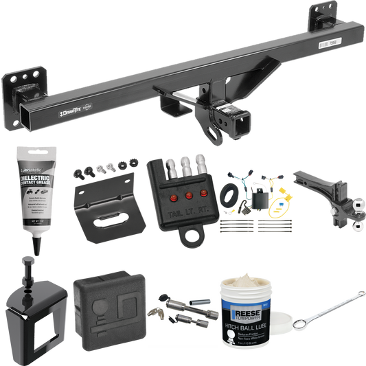 Fits 2011-2017 Volkswagen Touareg Trailer Hitch Tow PKG w/ 4-Flat Wiring + Dual Adjustable Drop Rise Ball Ball Mount 2" & 2-5/16" Trailer Balls + Wiring Bracket + Hitch Cover + Dual Hitch & Coupler Locks + Wiring Tester + Ball Lube + Electric Grease