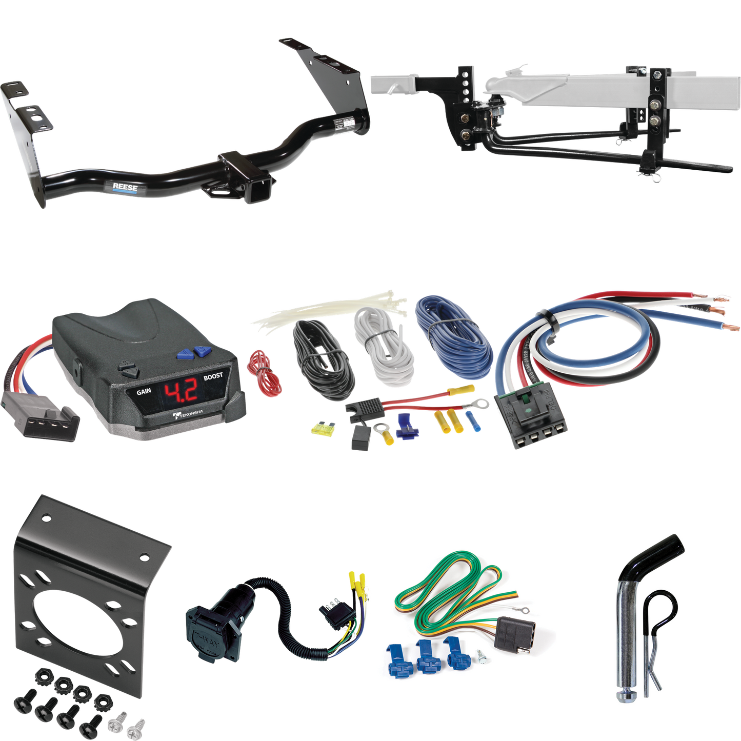 Fits 2004-2007 Dodge Grand Caravan Trailer Hitch Tow PKG w/ 6K Round Bar Weight Distribution Hitch w/ 2-5/16" Ball + Pin/Clip + Tekonsha BRAKE-EVN Brake Control + Generic BC Wiring Adapter + 7-Way RV Wiring (Excludes: w/Stow & Go Seats Models) By Ree