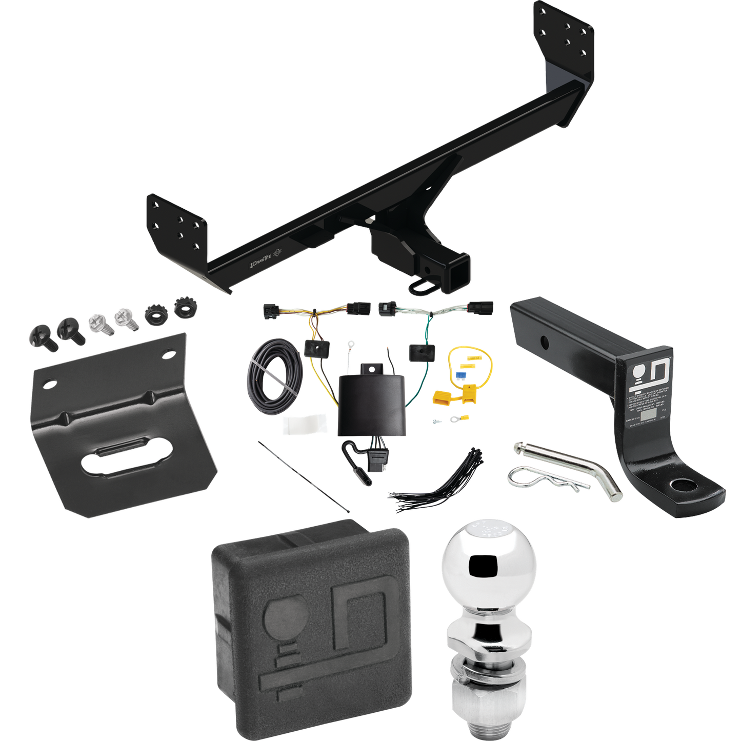 Se adapta al paquete de remolque con enganche para remolque Genesis GV80 2021-2023 con 4 cables planos + soporte de bola con caída de 4" + bola de 2" + soporte de cableado + cubierta de enganche de Draw-Tite