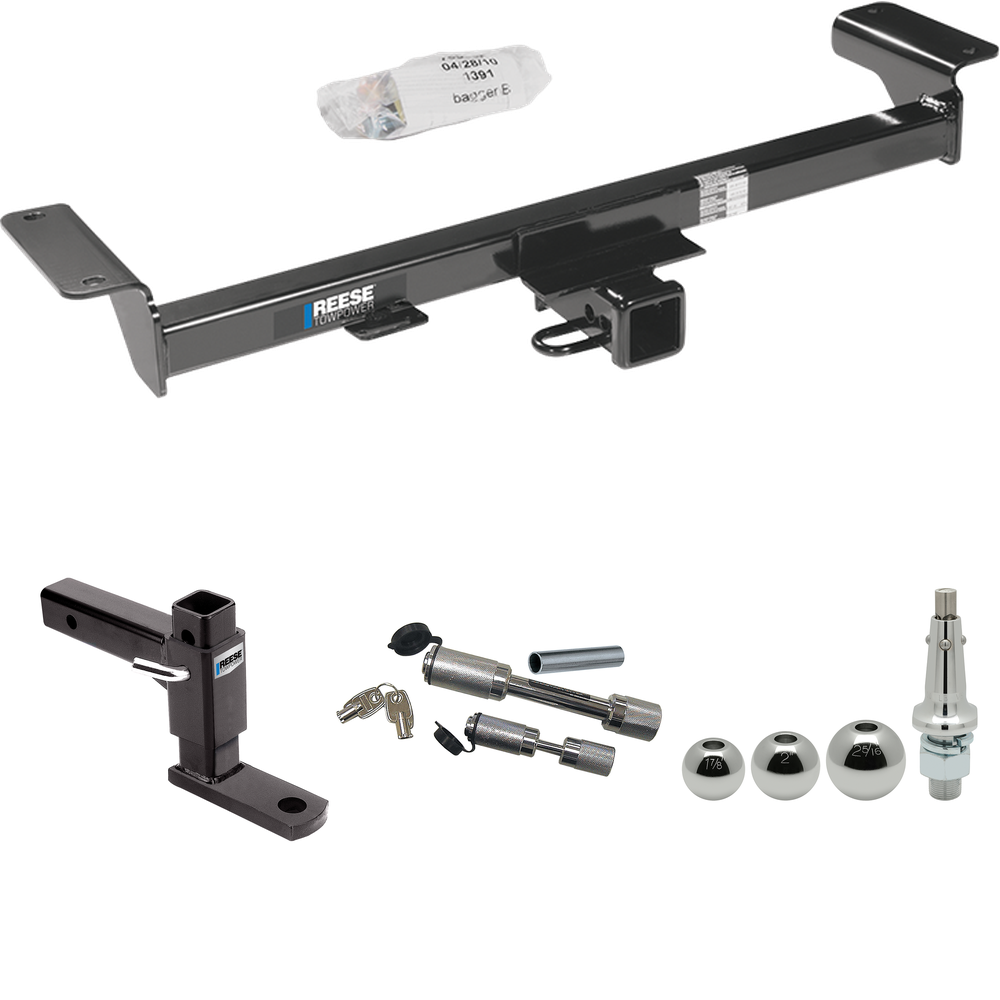 Fits 2007-2009 Acura RDX Trailer Hitch Tow PKG w/ Adjustable Drop Rise Ball Mount + Dual Hitch & Copler Locks + Inerchangeable 1-7/8" & 2" & 2-5/16" Balls By Reese Towpower