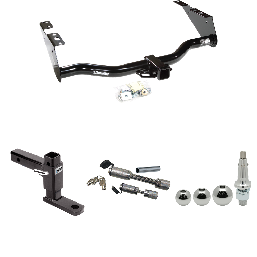 Fits 1996-2000 Plymouth Grand Voyager Trailer Hitch Tow PKG w/ Adjustable Drop Rise Ball Mount + Dual Hitch & Copler Locks + Inerchangeable 1-7/8" & 2" & 2-5/16" Balls By Draw-Tite