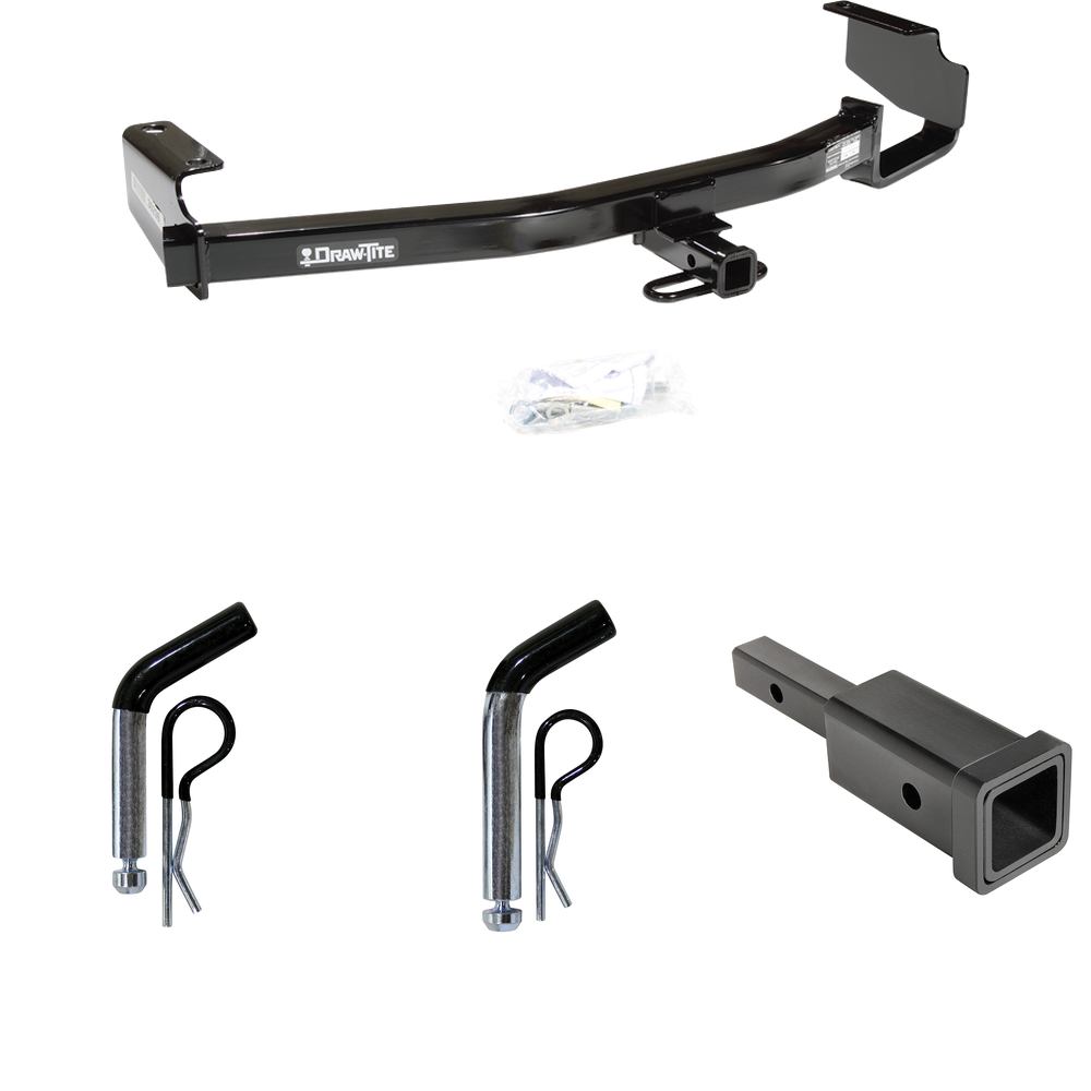 Fits 2004-2007 Dodge Caravan Trailer Hitch Tow PKG w/ Hitch Adapter 1-1/4" to 2" Receiver + 1/2" Pin & Clip + 5/8" Pin & Clip (Excludes: w/Stow & Go Seats Models) By Draw-Tite