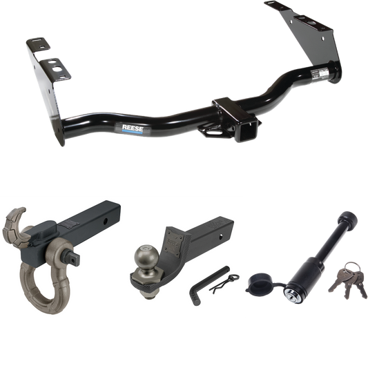 Se adapta al paquete de enganche de remolque Plymouth Voyager 1996-2000 + kit de inicio táctico de enclavamiento con caída de 2" y bola de 2" + gancho táctico y soporte de grillete + bloqueo táctico de hueso de perro de Reese Towpower