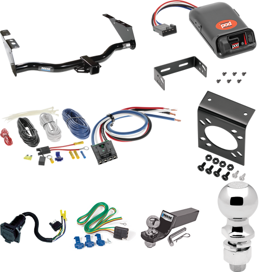 Fits 2004-2007 Dodge Grand Caravan Trailer Hitch Tow PKG w/ Pro Series POD Brake Control + Generic BC Wiring Adapter + 7-Way RV Wiring + 2" & 2-5/16" Ball & Drop Mount (Excludes: w/Stow & Go Seats Models) By Reese Towpower