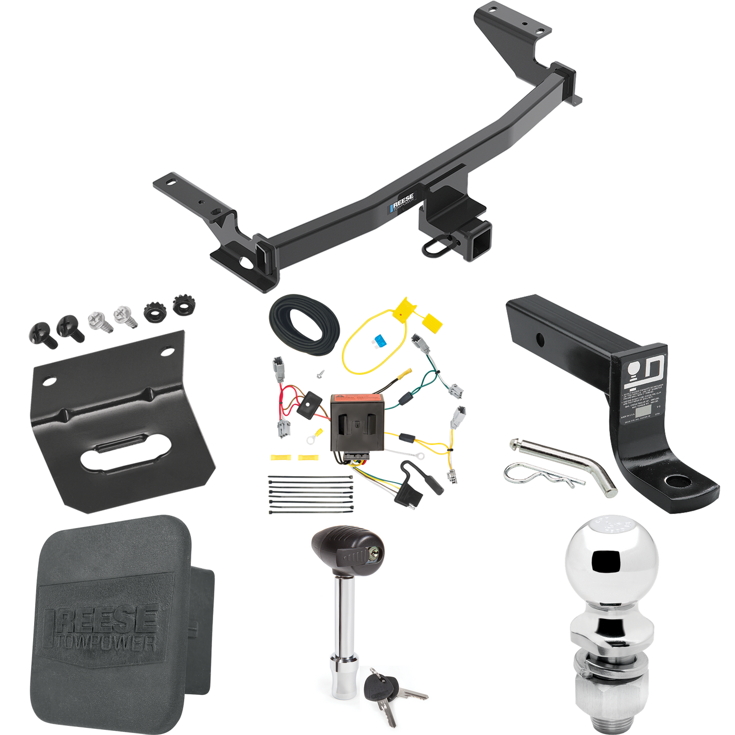 Fits 2013-2016 Mazda CX-5 Trailer Hitch Tow PKG w/ 4-Flat Wiring + Ball Mount w/ 4" Drop + 2" Ball + Wiring Bracket + Hitch Lock + Hitch Cover By Reese Towpower