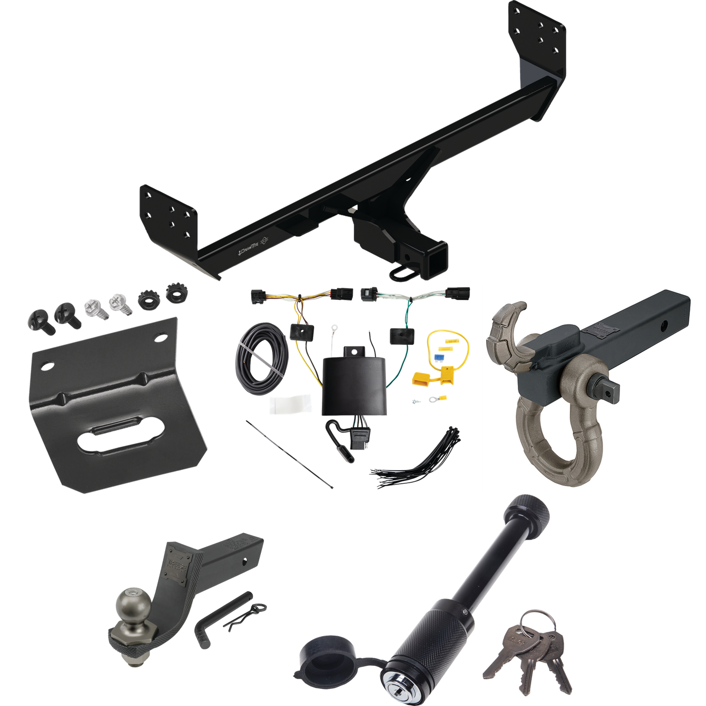 Fits 2021-2023 Genesis GV80 Trailer Hitch Tow PKG w/ 4-Flat Wiring + Interlock Tactical Starter Kit w/ 3-1/4" Drop & 2" Ball + Tactical Hook & Shackle Mount + Tactical Dogbone Lock + Wiring Bracket By Draw-Tite