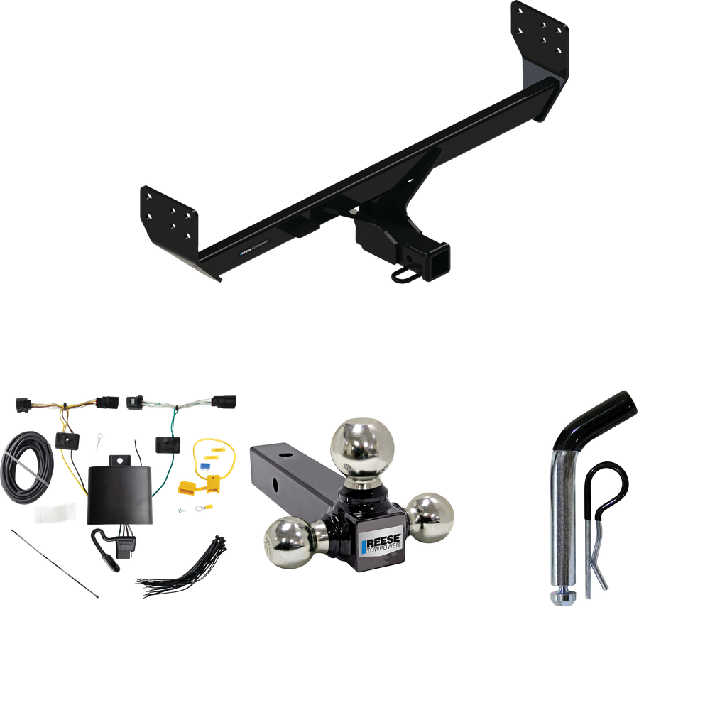 Fits 2021-2023 Genesis GV80 Trailer Hitch Tow PKG w/ 4-Flat Wiring + Triple Ball Ball Mount 1-7/8" & 2" & 2-5/16" Trailer Balls + Pin/Clip By Reese Towpower