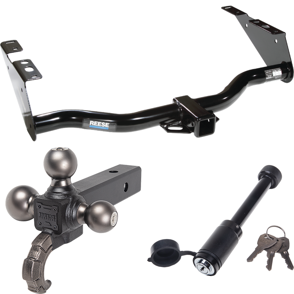 Fits 2004-2007 Dodge Caravan Trailer Hitch Tow PKG + Triple Ball Tactical Ball Mount 1-7/8" & 2" & 2-5/16" Balls w/ Tow Hook + Tactical Dogbone Lock (Excludes: w/Stow & Go Seats Models) By Reese Towpower