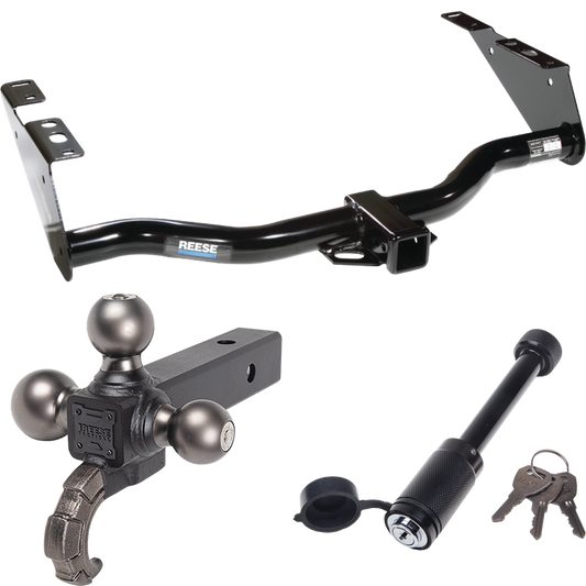 Fits 2004-2007 Dodge Caravan Trailer Hitch Tow PKG + Triple Ball Tactical Ball Mount 1-7/8" & 2" & 2-5/16" Balls w/ Tow Hook + Tactical Dogbone Lock (Excludes: w/Stow & Go Seats Models) By Reese Towpower