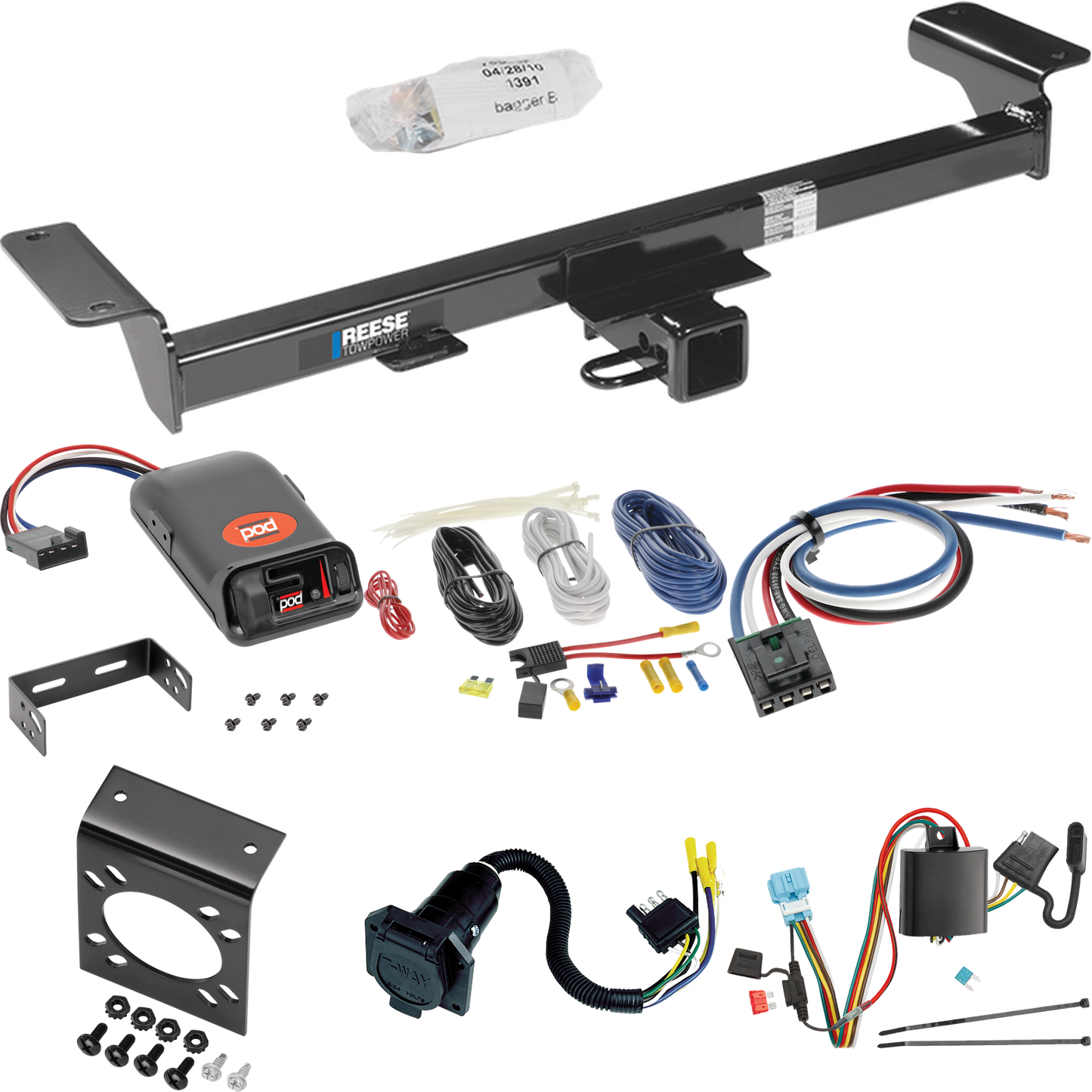 Se adapta al paquete de enganche de remolque Acura RDX 2007-2009 con control de freno POD serie Pro + adaptador de cableado BC genérico + cableado RV de 7 vías de Reese Towpower