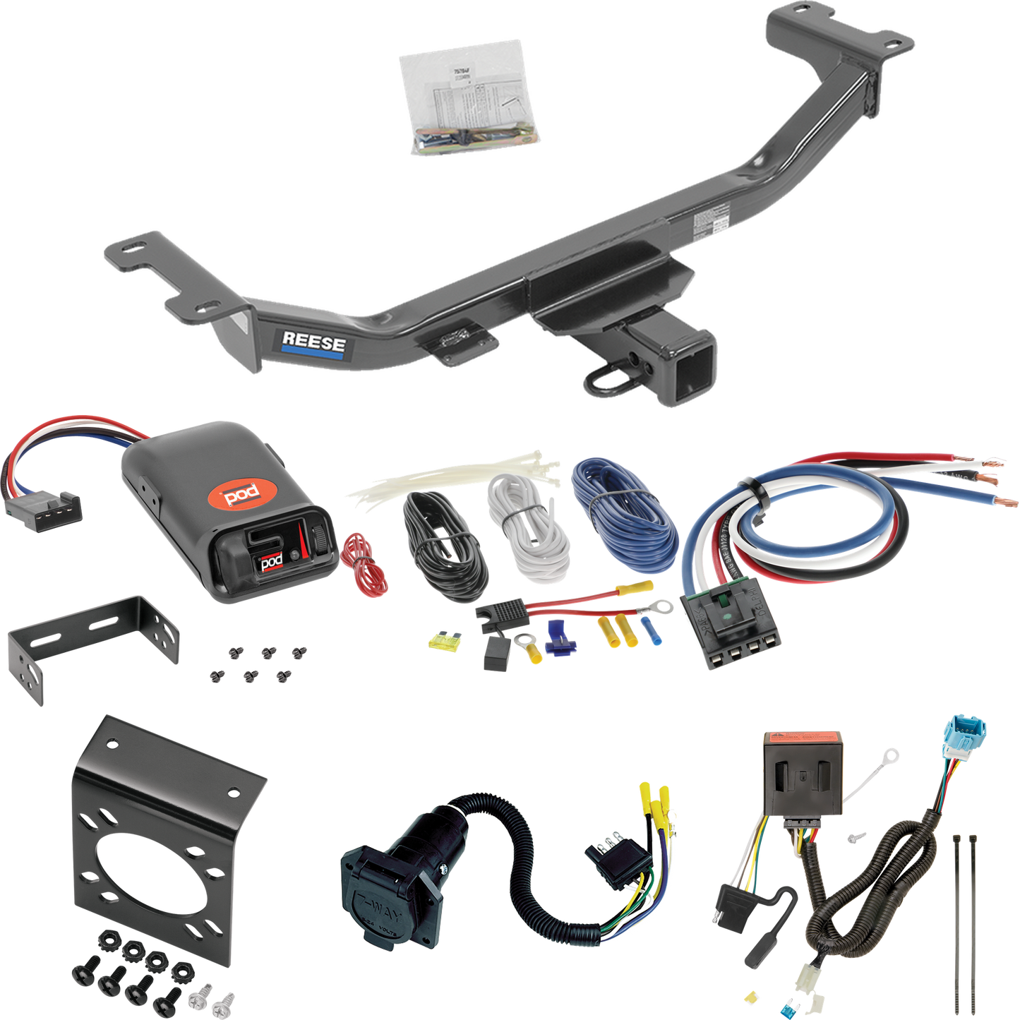 Se adapta al paquete de enganche de remolque Acura RDX 2013-2018 con control de freno POD serie Pro + adaptador de cableado BC genérico + cableado RV de 7 vías de Reese Towpower