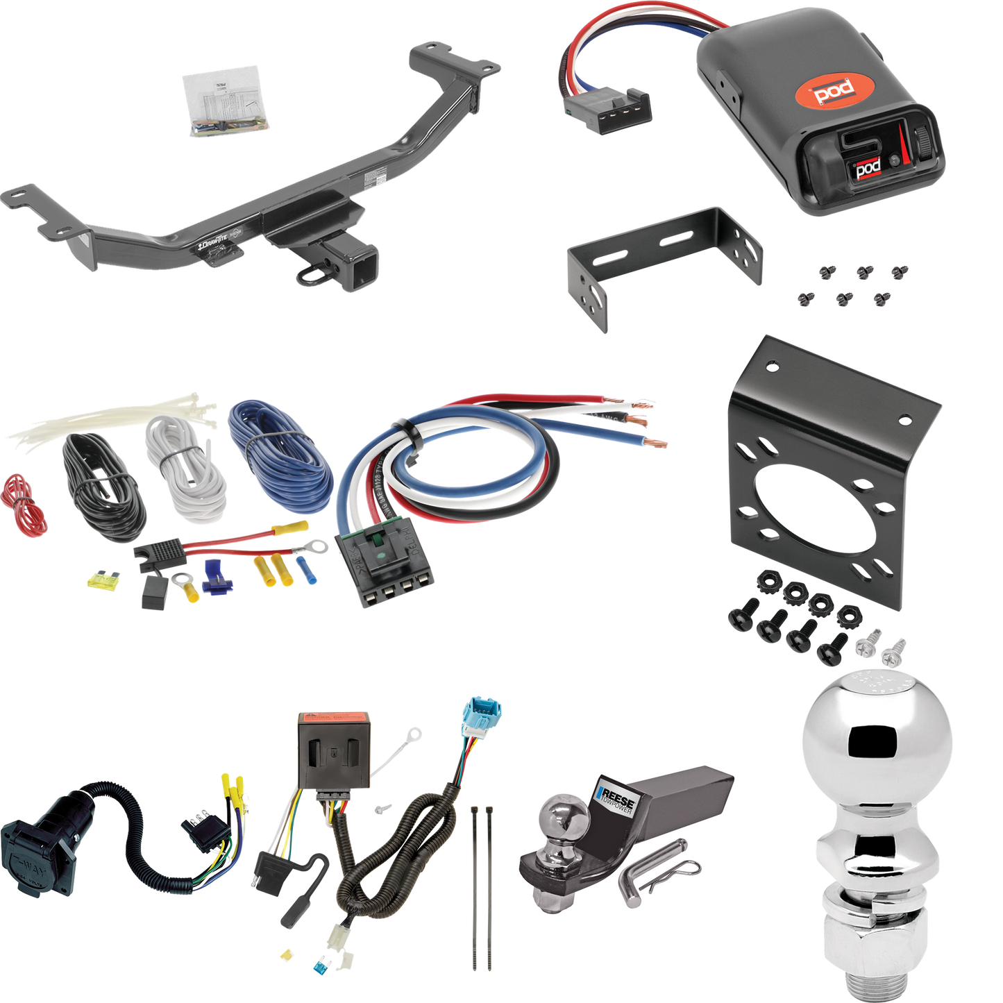 Fits 2013-2018 Acura RDX Trailer Hitch Tow PKG w/ Pro Series POD Brake Control + Generic BC Wiring Adapter + 7-Way RV Wiring + 2" & 2-5/16" Ball & Drop Mount By Draw-Tite