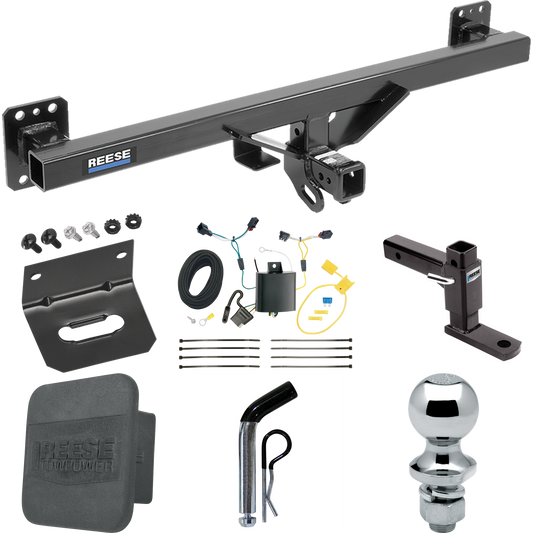 Fits 2011-2017 Volkswagen Touareg Trailer Hitch Tow PKG w/ 4-Flat Wiring + Adjustable Drop Rise Ball Mount + Pin/Clip + 1-7/8" Ball + Wiring Bracket + Hitch Cover By Reese Towpower