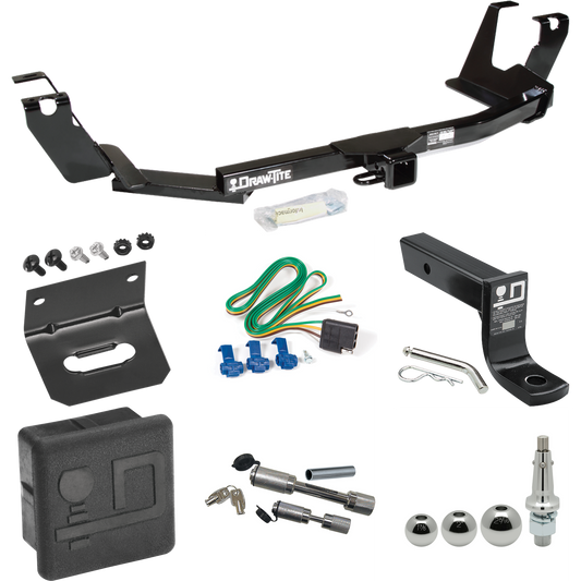 Fits 2005-2007 Dodge Grand Caravan Trailer Hitch Tow PKG w/ 4-Flat Wiring + Ball Mount w/ 4" Drop + Interchangeable Ball 1-7/8" & 2" & 2-5/16" + Wiring Bracket + Dual Hitch & Coupler Locks + Hitch Cover (For w/Stow & Go Seats Models) By Draw-Tite