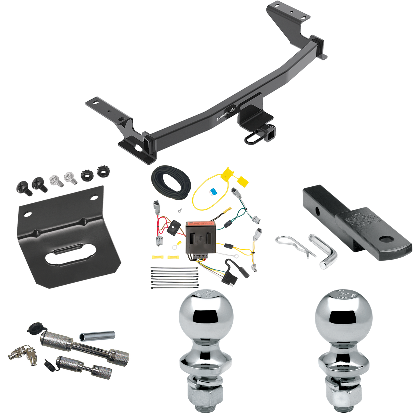 Fits 2013-2016 Mazda CX-5 Trailer Hitch Tow PKG w/ 4-Flat Wiring Harness + Draw-Bar + 1-7/8" + 2" Ball + Wiring Bracket + Dual Hitch & Coupler Locks By Draw-Tite