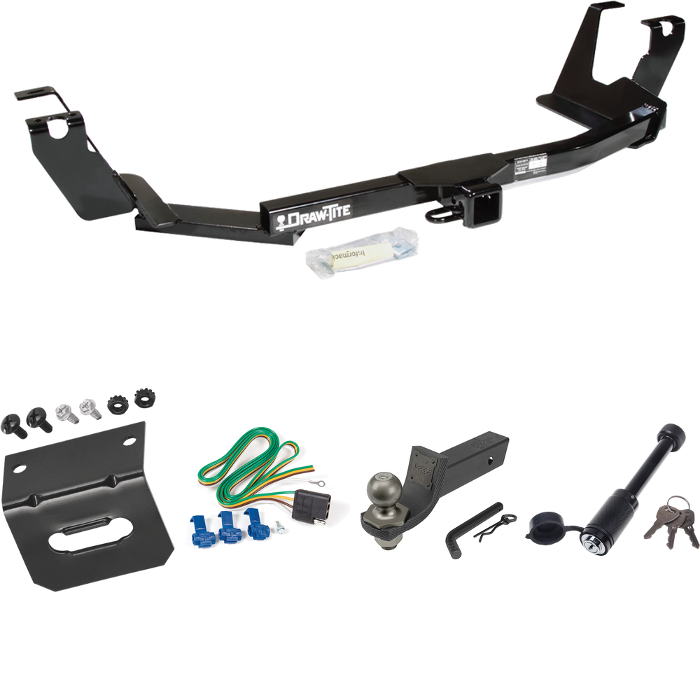 Fits 2005-2007 Chrysler Town & Country Trailer Hitch Tow PKG w/ 4-Flat Wiring + Interlock Tactical Starter Kit w/ 2" Drop & 2" Ball + Tactical Dogbone Lock + Wiring Bracket (For w/Stow & Go Seats Models) By Draw-Tite