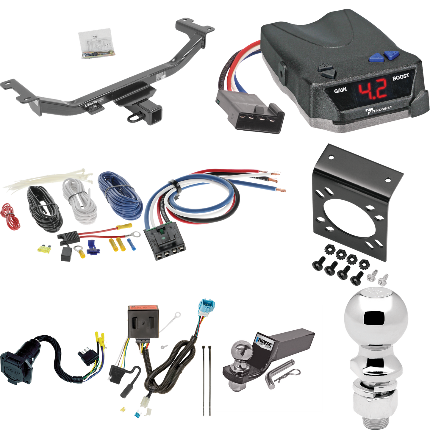 Se adapta al paquete de enganche de remolque Acura RDX 2013-2018 con control de freno Tekonsha BRAKE-EVN + adaptador de cableado BC genérico + cableado RV de 7 vías + soporte de bola y caída de 2" y 2-5/16" de Draw-Tite