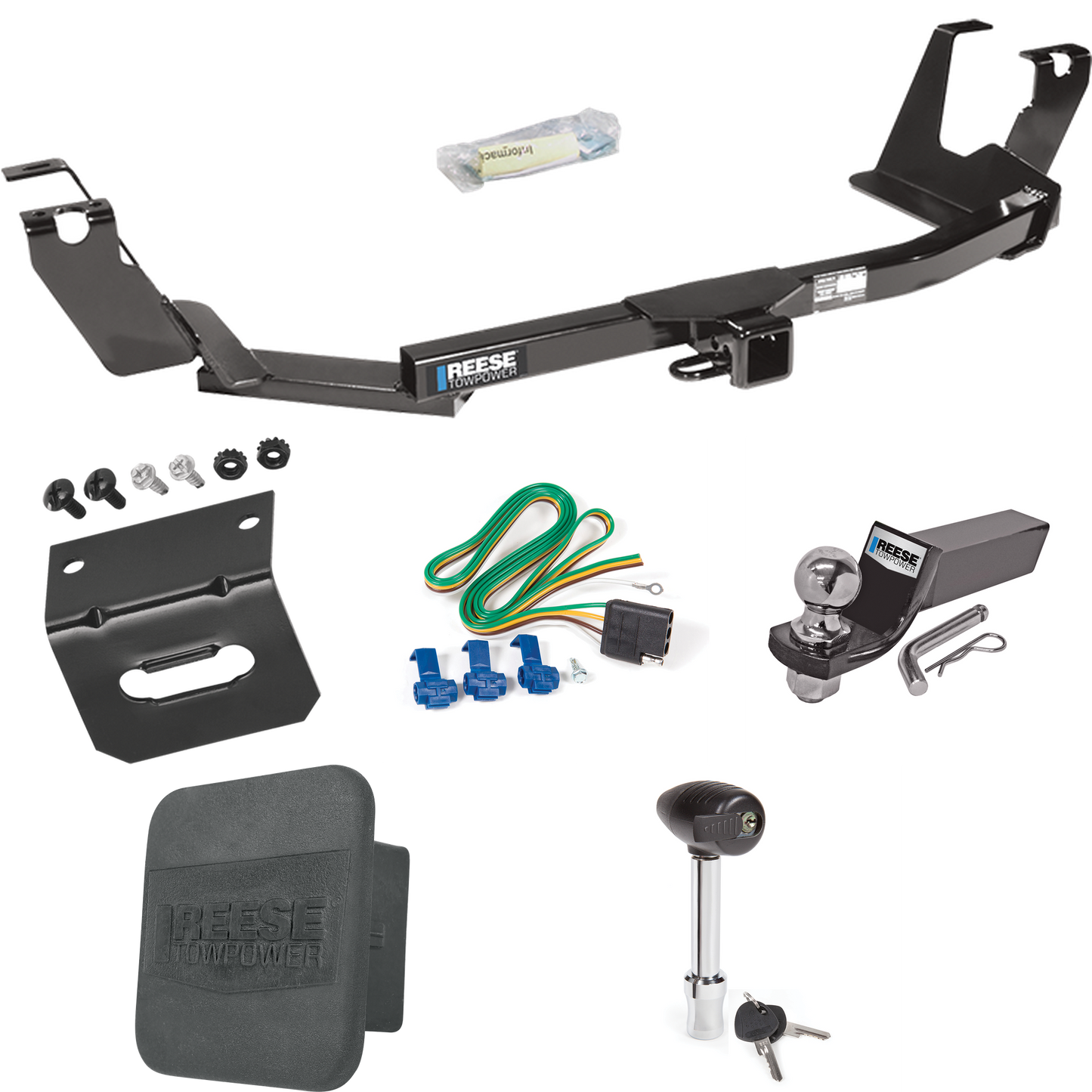 Fits 2005-2007 Dodge Grand Caravan Trailer Hitch Tow PKG w/ 4-Flat Wiring + Starter Kit Ball Mount w/ 2" Drop & 2" Ball + 1-7/8" Ball + Wiring Bracket + Hitch Lock + Hitch Cover (For w/Stow & Go Seats Models) By Reese Towpower