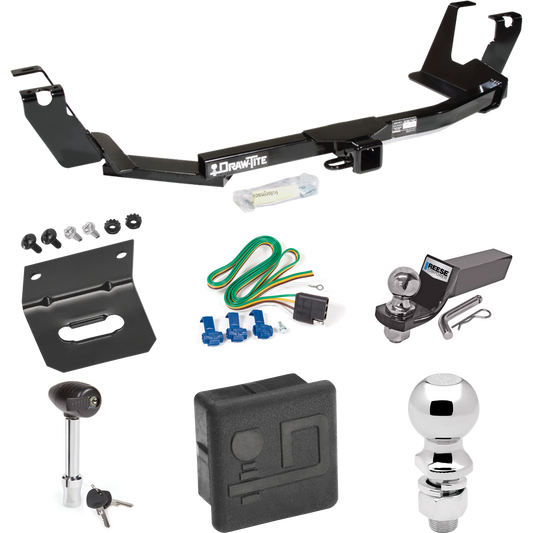 Fits 2005-2007 Chrysler Town & Country Trailer Hitch Tow PKG w/ 4-Flat Wiring + Starter Kit Ball Mount w/ 2" Drop & 2" Ball + 2-5/16" Ball + Wiring Bracket + Hitch Lock + Hitch Cover (For w/Stow & Go Seats Models) By Draw-Tite