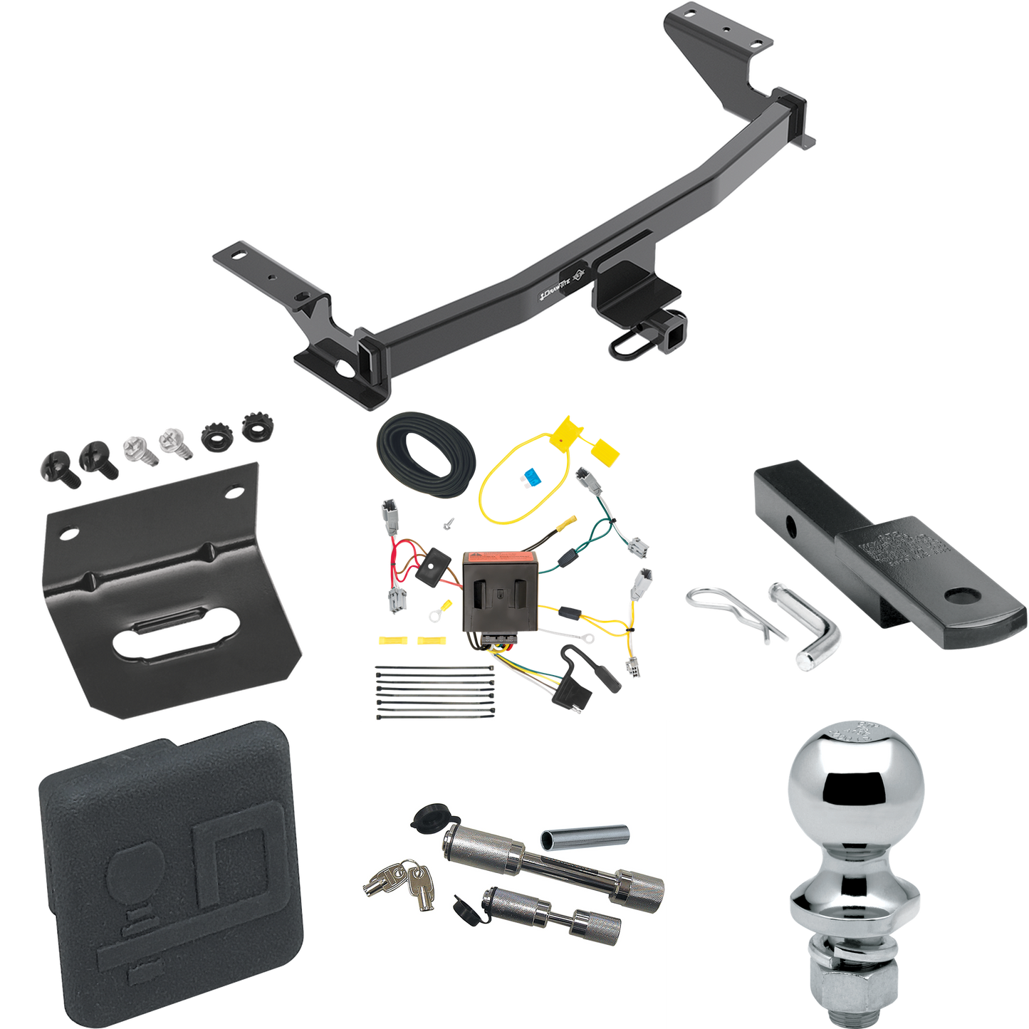 Fits 2013-2016 Mazda CX-5 Trailer Hitch Tow PKG w/ 4-Flat Wiring Harness + Draw-Bar + 1-7/8" Ball + Wiring Bracket + Hitch Cover + Dual Hitch & Coupler Locks By Draw-Tite