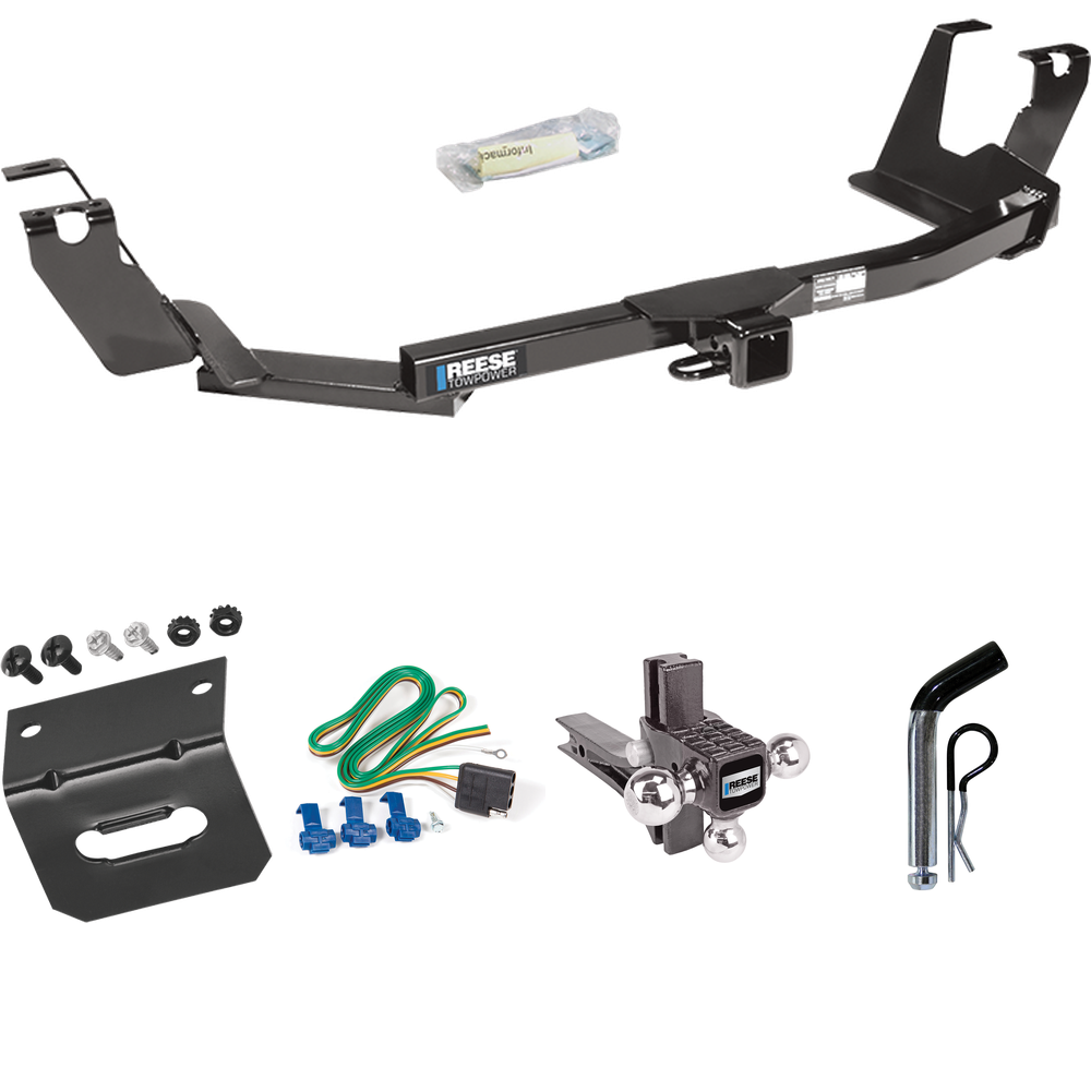 Fits 2005-2007 Chrysler Town & Country Trailer Hitch Tow PKG w/ 4-Flat Wiring Harness + Adjustable Drop Rise Triple Ball Ball Mount 1-7/8" & 2" & 2-5/16" Trailer Balls + Pin/Clip + Wiring Bracket (For w/Stow & Go Seats Models) By Reese Towpower