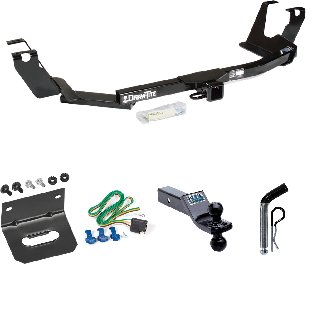 Fits 2005-2007 Chrysler Town & Country Trailer Hitch Tow PKG w/ 4-Flat Wiring Harness + Dual Ball Ball Mount 1-7/8" & 2" Trailer Balls + Pin/Clip + Wiring Bracket (For w/Stow & Go Seats Models) By Draw-Tite