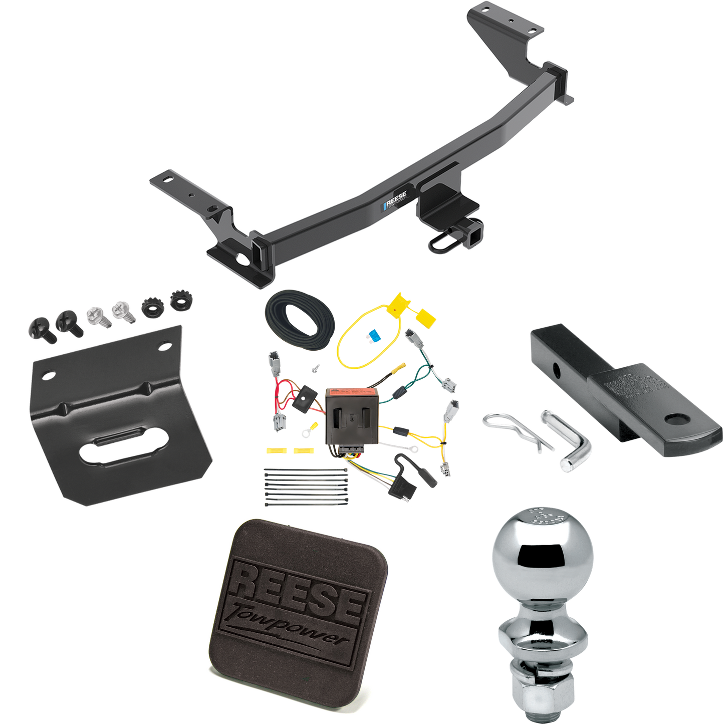 Se adapta al paquete de remolque con enganche para remolque Mazda CX-5 2013-2016 con arnés de cableado de 4 planos + barra de tracción + bola de 2" + soporte de cableado + cubierta de enganche de Reese Towpower