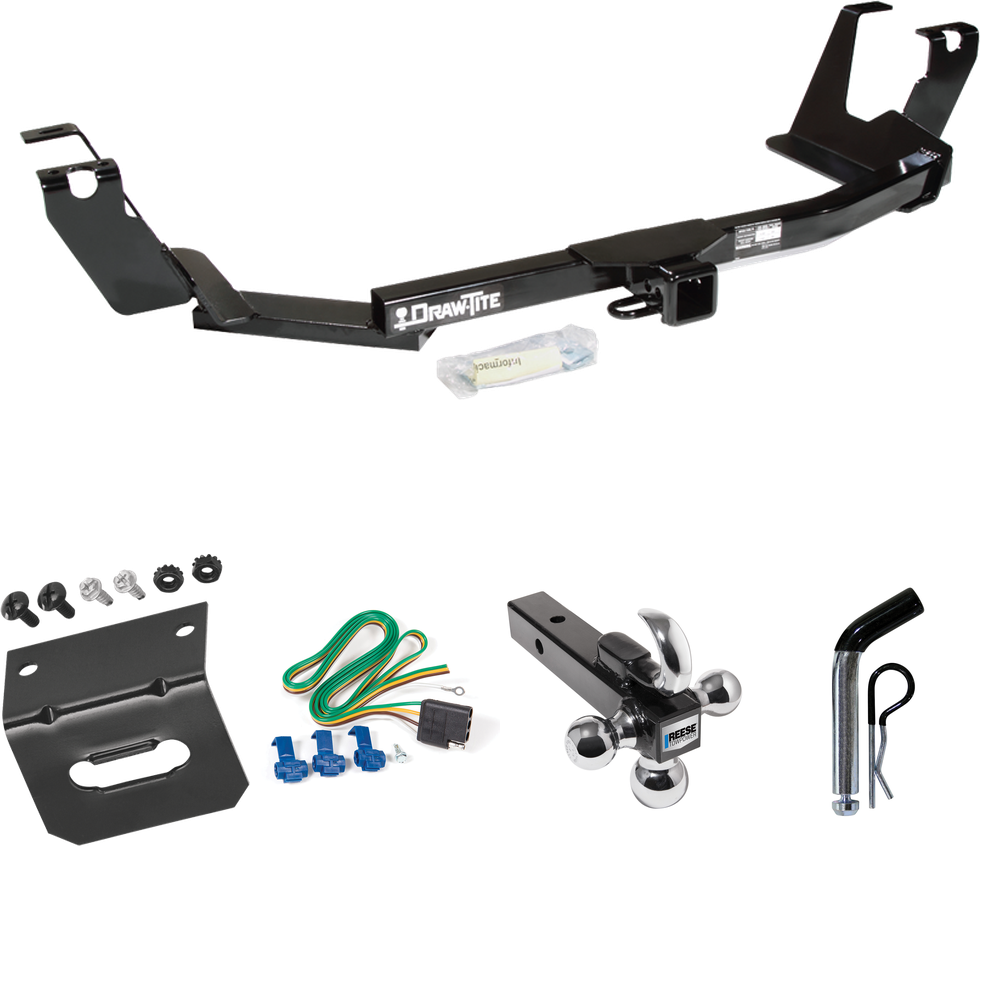 Fits 2005-2007 Chrysler Town & Country Trailer Hitch Tow PKG w/ 4-Flat Wiring Harness + Triple Ball Ball Mount 1-7/8" & 2" & 2-5/16" Trailer Balls w/ Tow Hook + Pin/Clip + Wiring Bracket (For w/Stow & Go Seats Models) By Draw-Tite