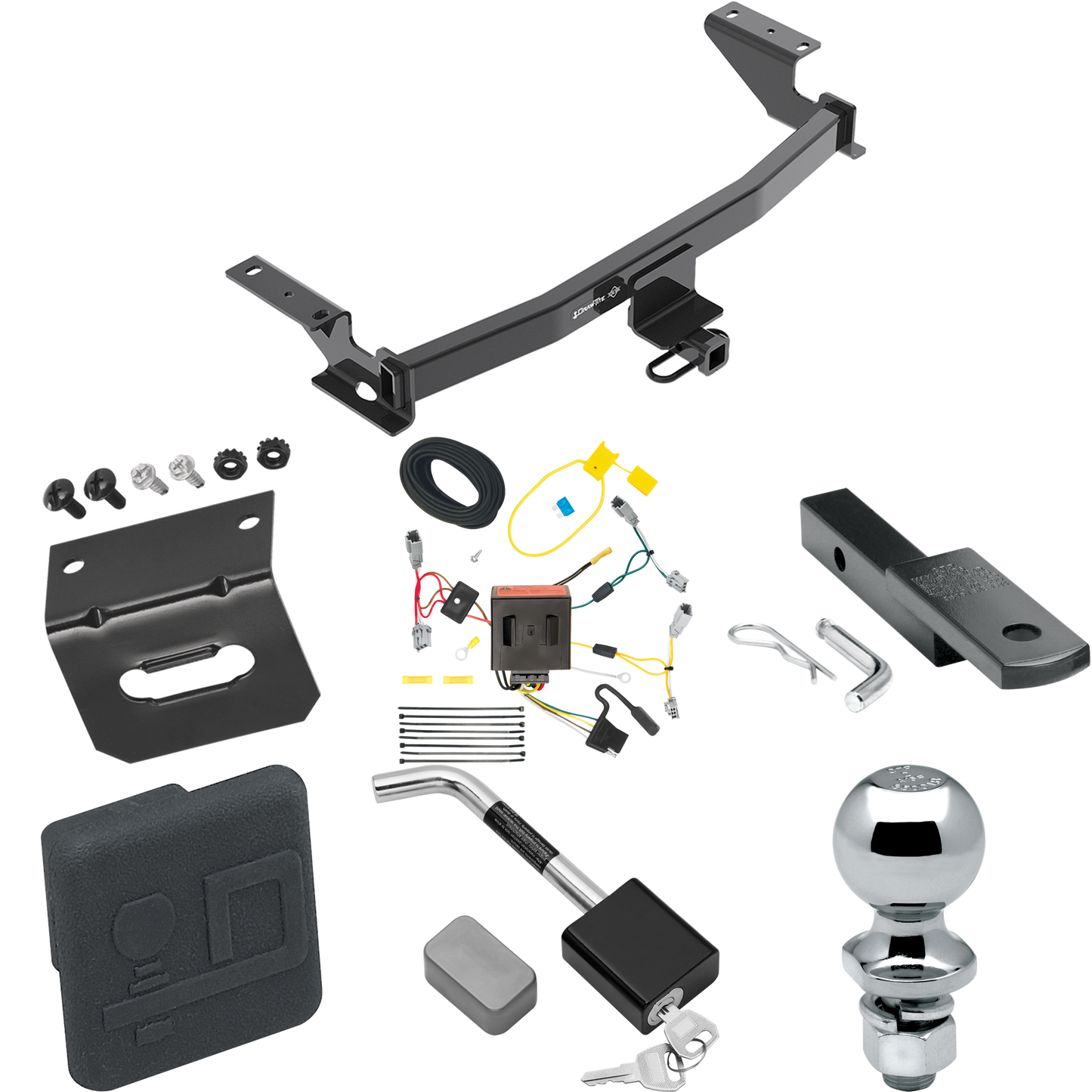 Fits 2013-2016 Mazda CX-5 Trailer Hitch Tow PKG w/ 4-Flat Wiring Harness + Draw-Bar + 2" Ball + Wiring Bracket + Hitch Cover + Hitch Lock By Draw-Tite