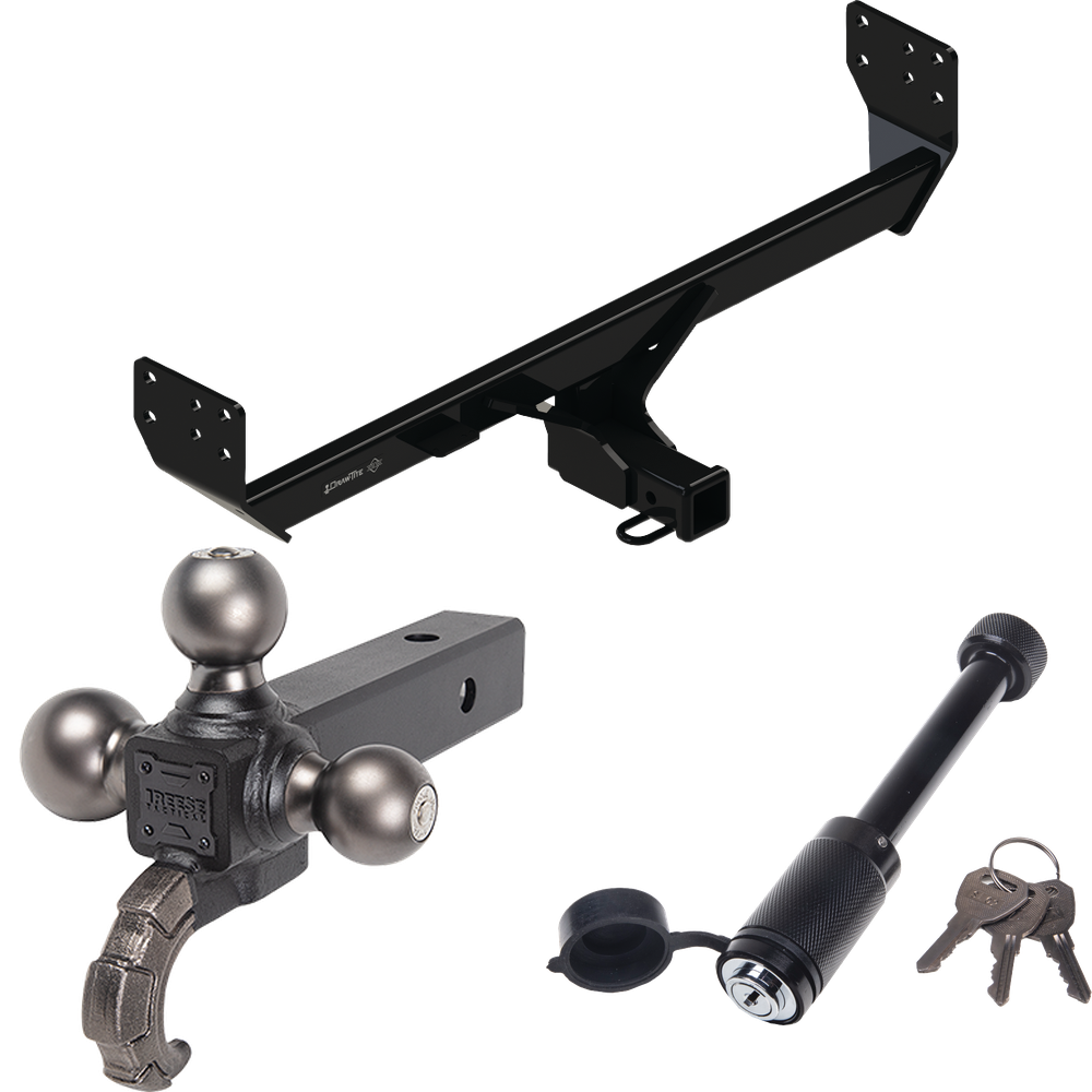 Fits 2021-2023 Genesis GV80 Trailer Hitch Tow PKG + Tactical Triple Ball Ball Mount 1-7/8" & 2" & 2-5/16" Balls & Tow Hook + Tactical Dogbone Lock By Draw-Tite